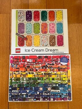 LIKE NEW! 2x1000-piece puzzle bundle, LEGO Ice Cream Dream & Galison Toy Cars